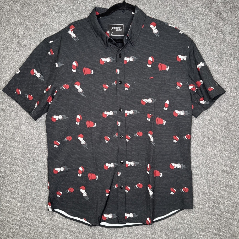7-Strong Brand People's Champ Men XL Black Boxing Gloves Button Down Shirt